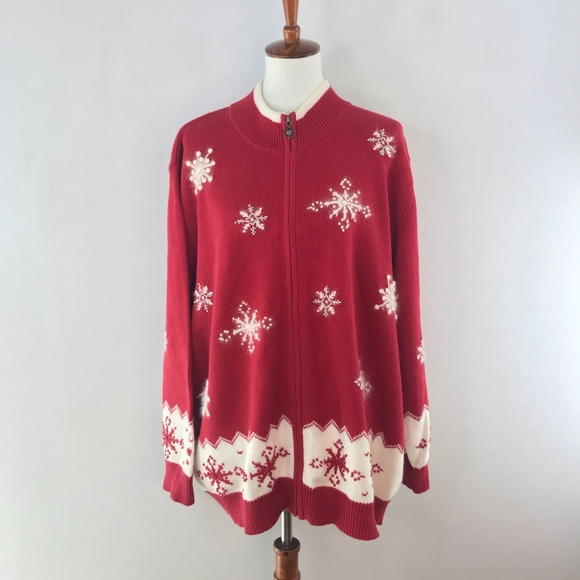Holiday Lodge NorthCrest Red White Rabbit Hair Wool Snowflake Christmas Sweater - Picture 7 of 15